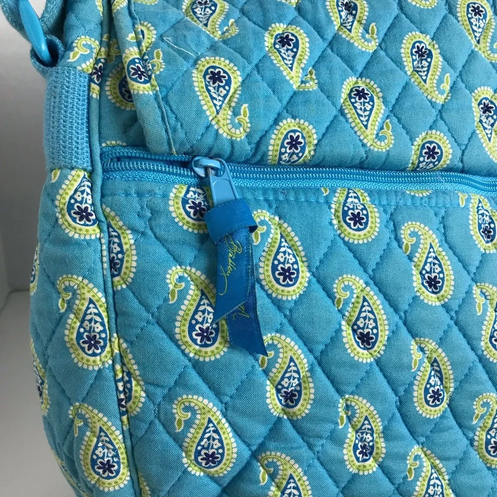 Vera Bradley Blue Paisley Quilted Laptop Multi Pocket Large Messenger Bag